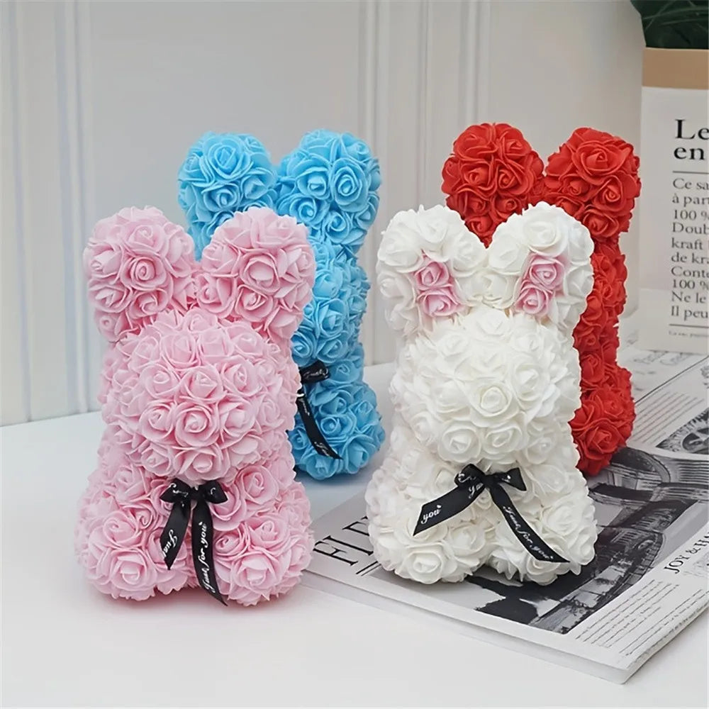 1pc 25cm Eternal Artificial Flower Rose Rabbit Romantic Gift For Birthday Anniversary Valentine's Wedding Decoration Home Decor