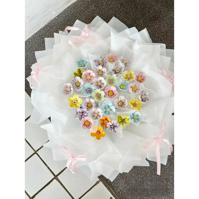 Jingdezhen Handmade Ceramic Eternal Flower, Hand Pinched Artificial Flower, Home Decor Craft Ornament