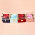 Eternal Rose Rotating Jewelry Box Soap Flower With Gift Bag Ring Box Transparent Lid Acrylic Storage Case Wedding Party