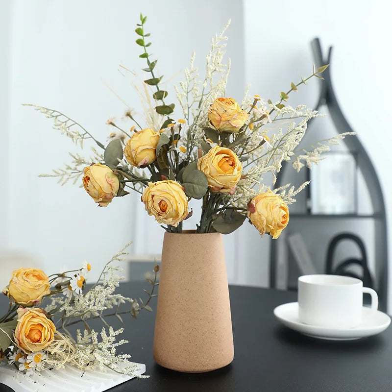 Rosa de Seda Borde Quemado Vintage — 7 Colores, 36cm, Novia y Hogar