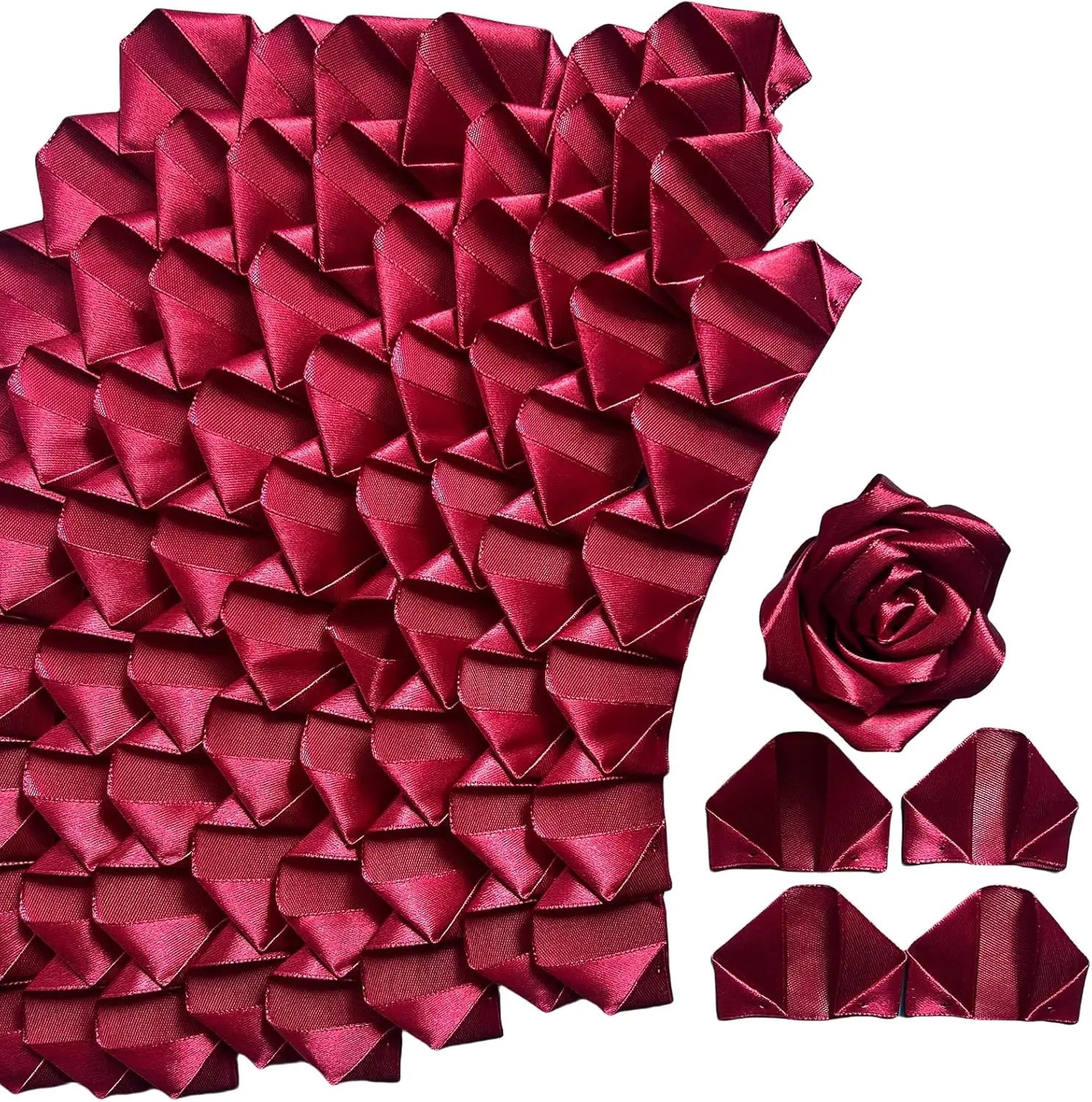 Yannew 300pcs Premade Handcrafted Silk Rose Petals for DIY Eternal Rose Flowers Bouquets with Stem Leaf Birthday Gifts for Women