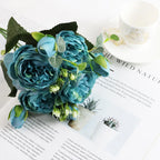 Ramo de Peonía y Rosa de Seda — 12 Colores, Hogar, Boda y Decoración Festiva