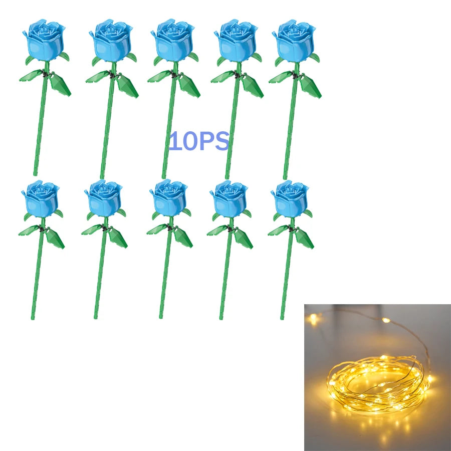 Eternal Building Rose Couple 3D Red/Pink/Blue Rose Toys Bouquet Love Home Decoration Mother's Day Valentine's Day Birthday Gift