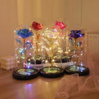 Wedding Galaxy Rose Flower Eternal Flower With Lights In Dome Forever Rose Red Rose Valentine'S Day Mother'S Day Romantic Gift