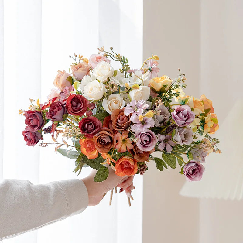 Ramo de Peonía y Rosa de Seda Otoño — 6 Colores, DIY Sala, Jardín y Boda