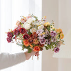 Ramo de Peonía y Rosa de Seda Otoño — 6 Colores, DIY Sala, Jardín y Boda