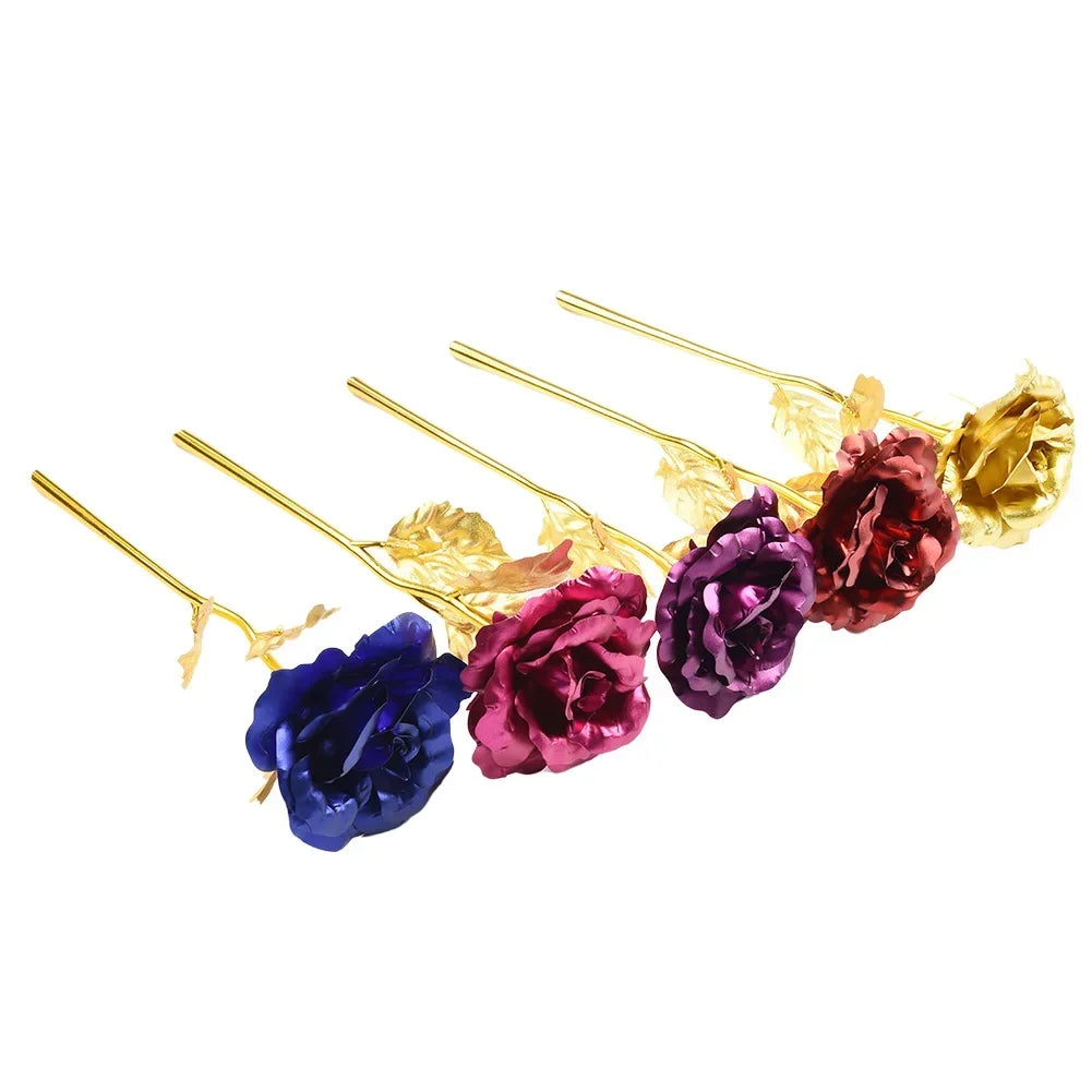 24K Eternal Rose Artificial Flowers Foil Plated Gold Rose Wedding Valentine's Day Decoration Mother's Day Gifts Fake Flower