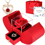 Eternal Rose Double Door Jewelry Box with Heart Shaped Necklace - Perfect Gift for Anniversary, Wedding, Birthday, Jewelry Gift
