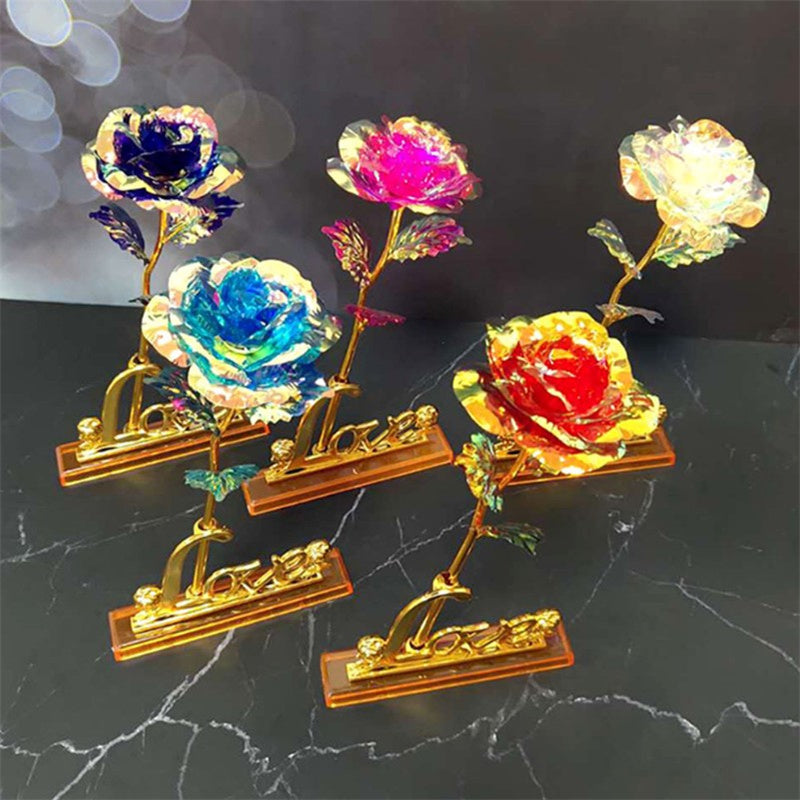 Eternal Rose Colorful Galaxy Artificial Flowers 24K Gold Foil Flower Love Base Flare box for Girlfriend Valentine's Day Gift