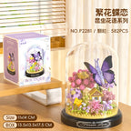 Eternal Flower Red Rose Bouquet Desktop Decoration Bonsai Romantic Building Blocks Bricks DIY Toy Valentine's Day Gift for Girls