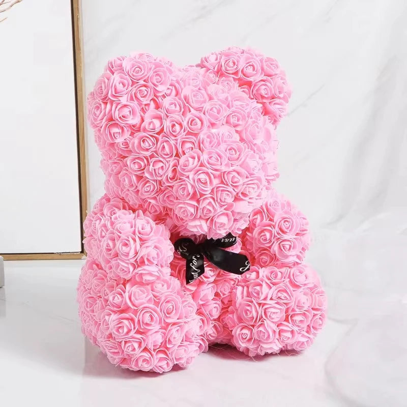 25cm Eternal Rose Bear with Gift Valentine's Day Gift Rose Embracing Bear Imitation Rose Bear Birthday Gift