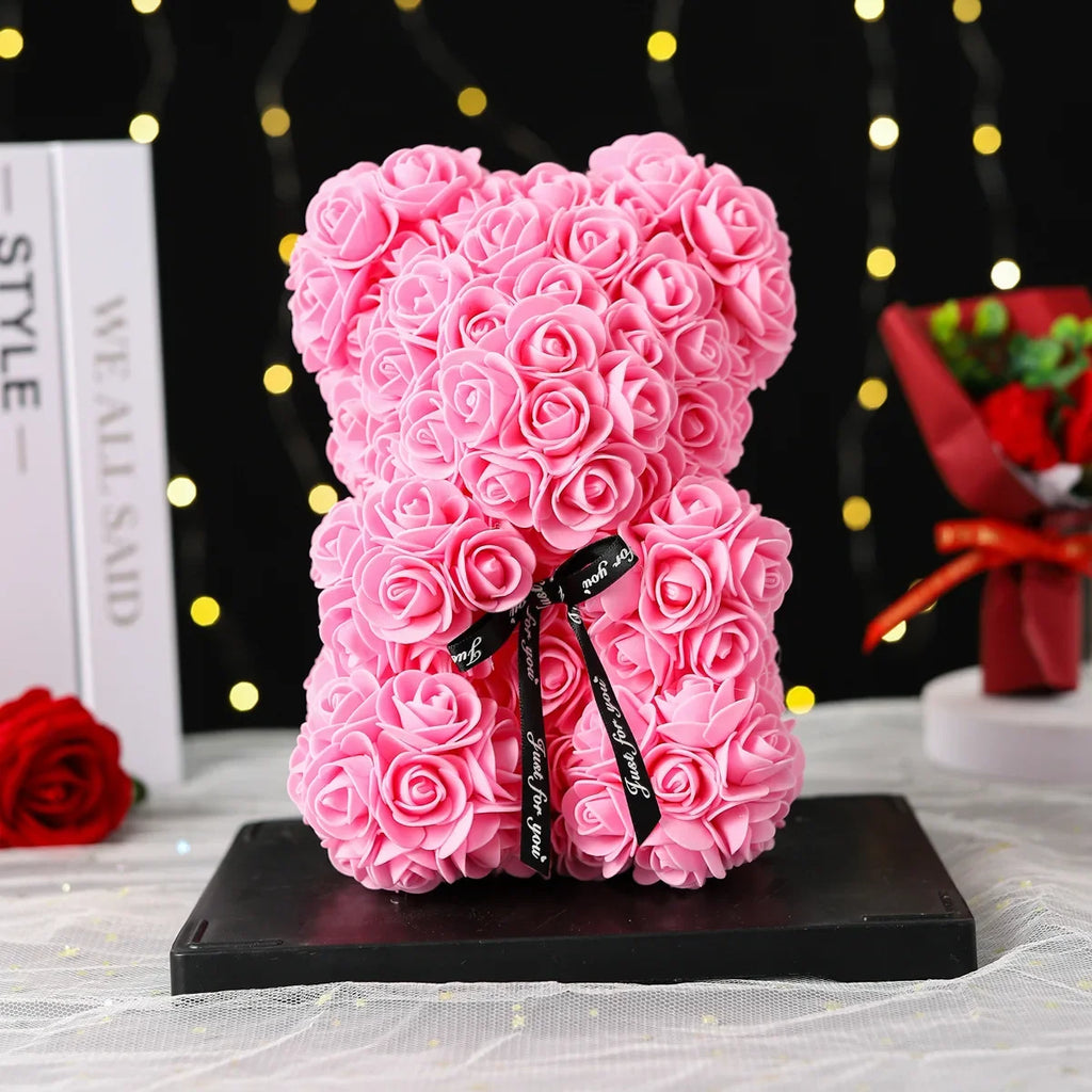Fashion Artificial Rose Bear Gifts PE Eternal Rose Bear for Mom Mother's Day Birthday Valentine's Day Wedding Party Decoration