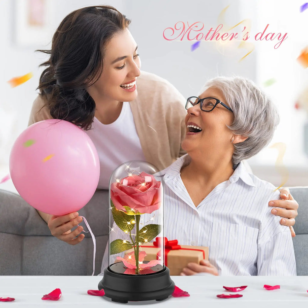 Artificial Rose Flowers Eternal Rose LED Light Foil Flower in Glass Cover Simulation Rose Flower Wedding Mother's Day Gifts