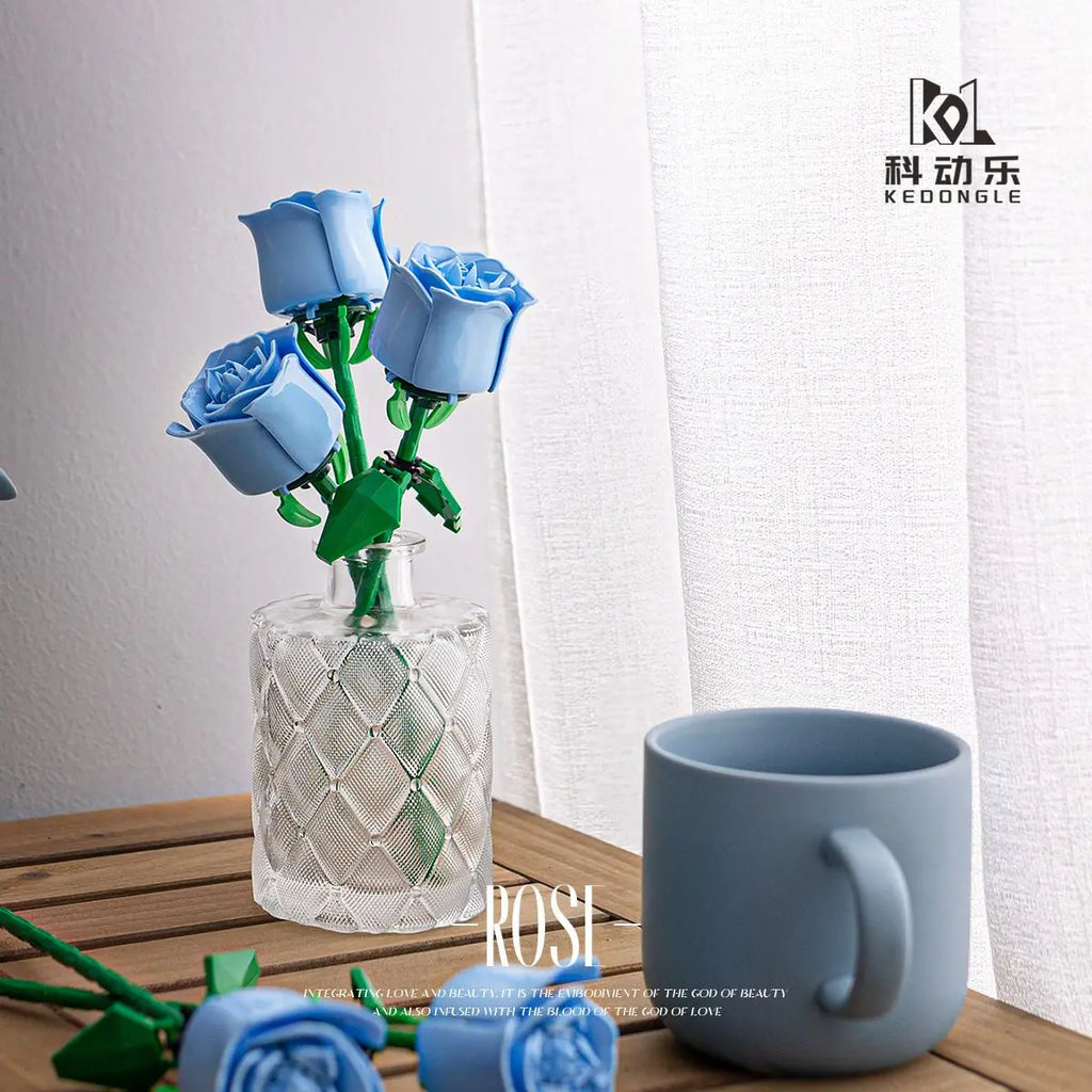 Eternal Building Rose Couple 3D Red/Pink/Blue Rose Toys Bouquet Love Home Decoration Mother's Day Valentine's Day Birthday Gift