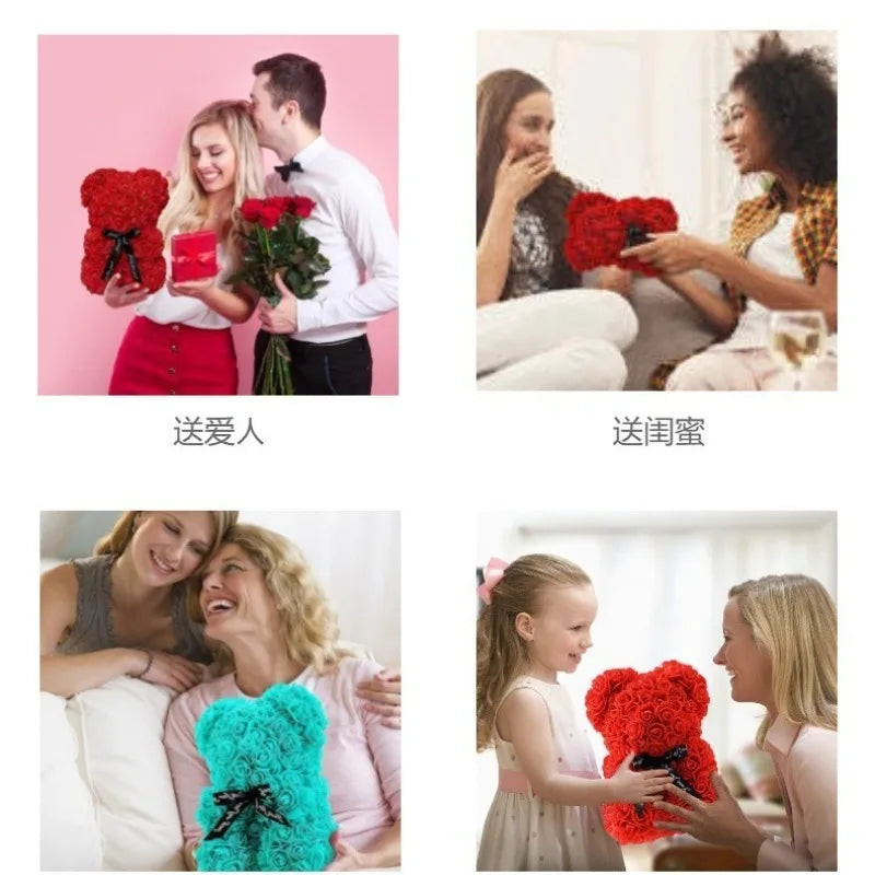 Home Romantic Valentine's Day Eternal Rose Bear, Christmas Wedding Floral Decoration Gift, Creative Rose Bear Hug Bear for Home