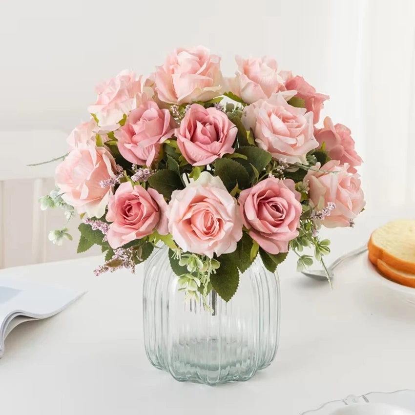 Rosa de Seda Tallo Individual — Jardín Exterior y Corona, 6 Colores, DIY
