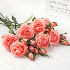 Real Touch Romantic Rose Artificial Flowers (1 Flower + 2 Buds) Moisturizing Texture for Home Decor Wedding Bridal Bouquet