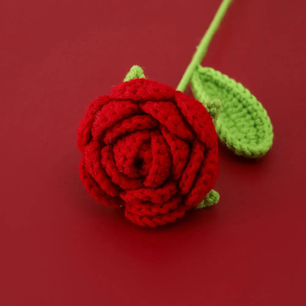 Hand Woven Roses Tulip Simulation Flower Preparation Handmade Flower Diy Wool Knitting Homemade Crochet Bouquet Finished Product