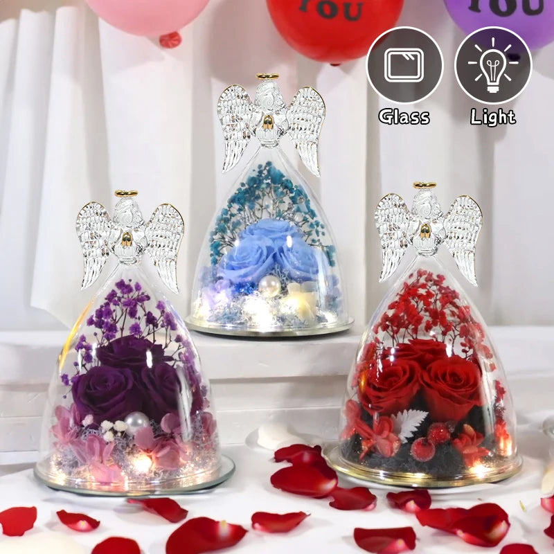 LED Eternal Rose Flower Cover Anniversary Valentine Mothers Day Birthday Thanksgiving Gift Bedroom Table Decote For Boy And Girl