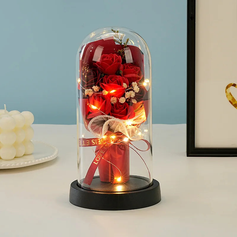 Wedding Birthday Valentine Day Gift Eternal Rose Flower Colorful Luminous Ornament for Women Mom Girlfriend Wife Home Decoration