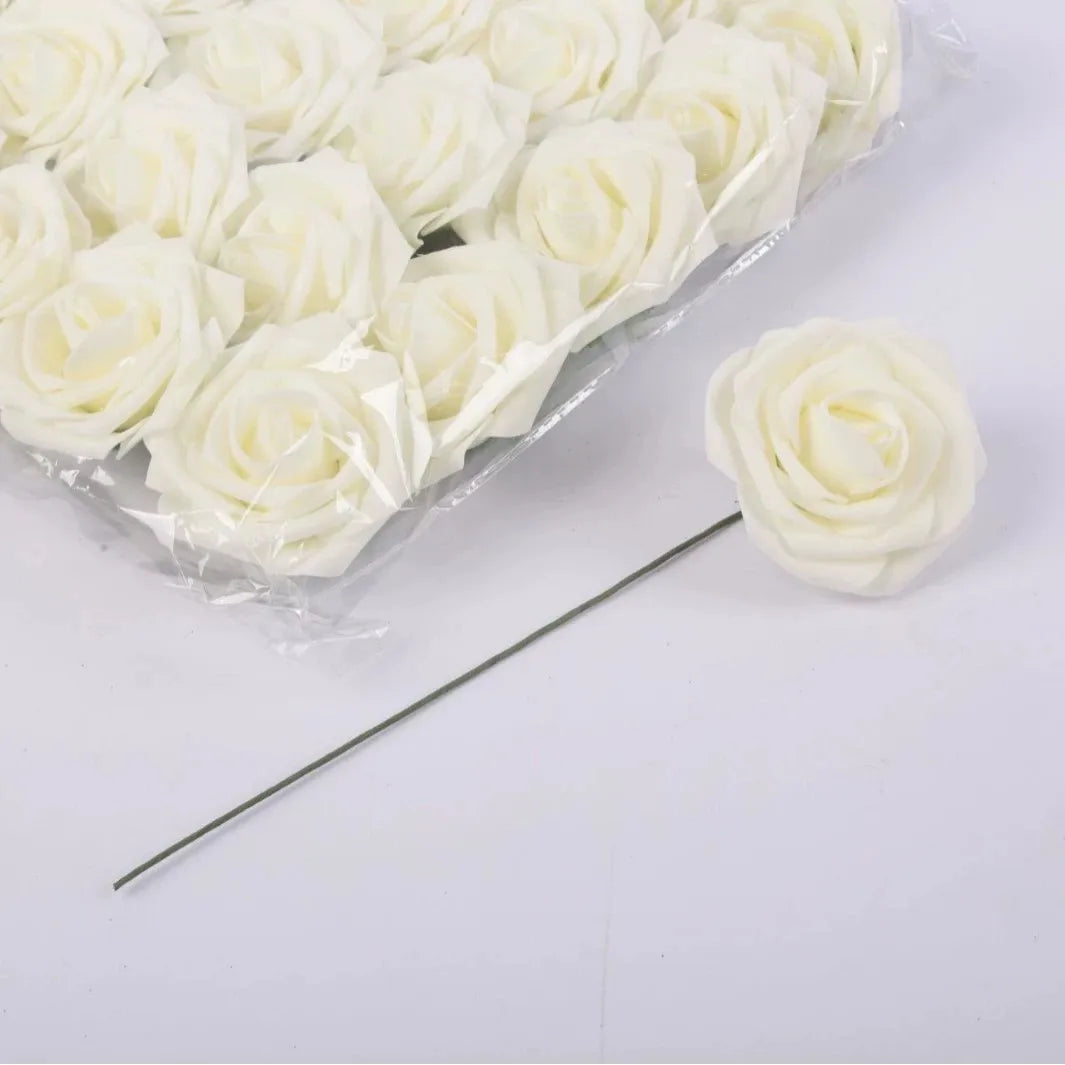 Rosas Artificiales Ultra Realistas con Tallo — Set 25 Unidades, 7 Colores, Hogar y Boda