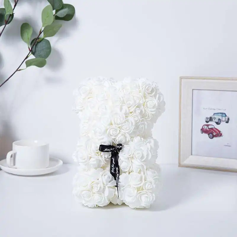 25cm Eternal Rose Bear with Gift Valentine's Day Gift Rose Embracing Bear Imitation Rose Bear Birthday Gift