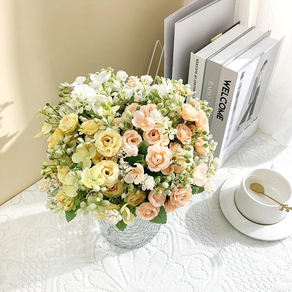 Ramo de Rosas e Hortensias de Seda — 6 Colores, Hogar, Jardín y Boda