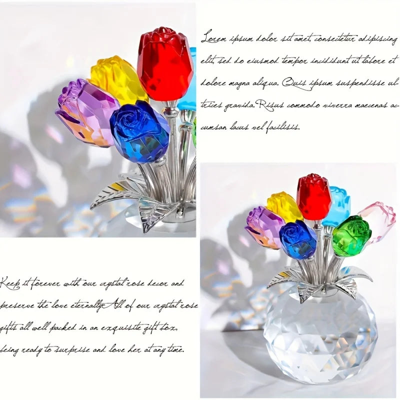 Colourful Rose Bouquet - For Anniversary, Mother's Day, Valentine's Day Crystal Rose Bouquet - Eternal Rose Decorative Gift