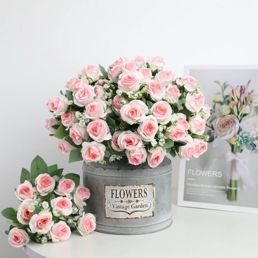 Red Rose Bouquet For Wedding Bridal Bouquets Artificial Flower Home Room Decor Hotel Party Decoration Desk Plants