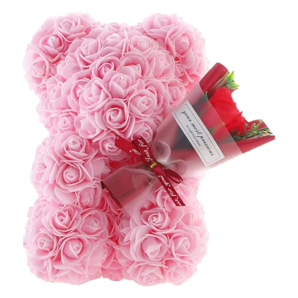 24cm Size Eternal Rose Bear Long Lasting Foam Flowers Rose Bear Artificial Rose Creative Design Artificial Flower Gift