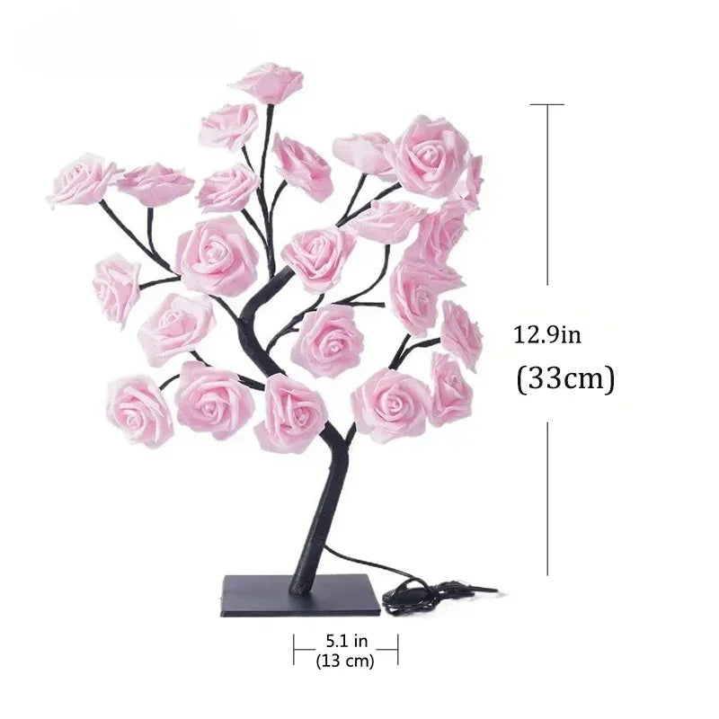 Árbol de Rosas con Luz USB — Decoración Romántica Hogar, Recámara y Bodas