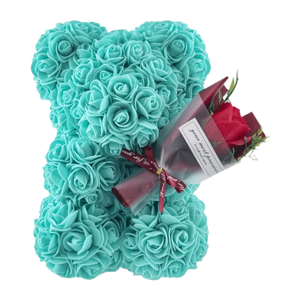 24cm Size Eternal Rose Bear Long Lasting Foam Flowers Rose Bear Artificial Rose Creative Design Artificial Flower Gift