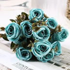 Retro Artificial Roses Bouquet Elegance Bridal Wedding Realistic Roses Flowers Floral Arrangement Ornaments Home Decoration