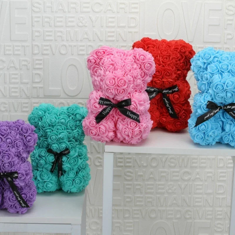 Romantic Valentine's Day Creative Eternal Flower Rose Bear Christmas Gift Rose Bear Hug Bear Wedding Flower Decoration Gift