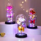 New Home Decor Glass Cover Rose Eternal Flower with Lamp Creative Decoration Ornament Bedroom Decoration
