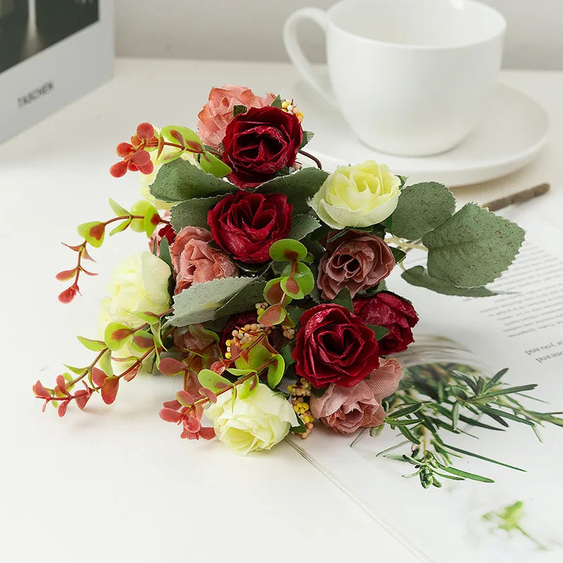 Tallos de Rosa de Seda con Hojas — Sets de 1 a 10 Unidades, 24 Colores, Novia y Centro de Mesa