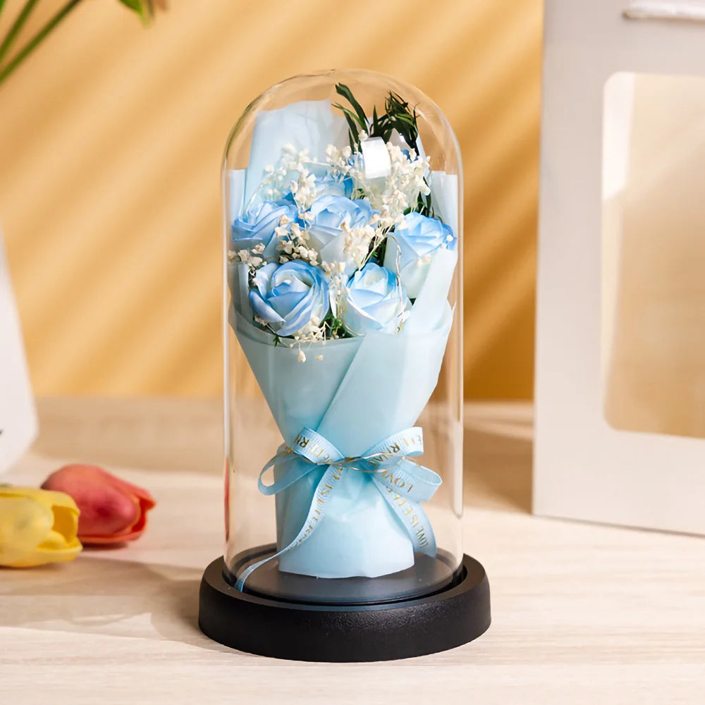 Eternal Rose LED Light Acrylic Cover Flower Valentines Day Gift Wedding Party Decor Artificial Rose Flowers Light Christmas Part