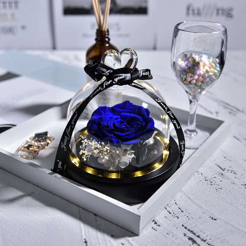 Natural Eternal Rose In Glass With lamp Beauty Preserved Flowers Forever Wedding Valentine Gifts for Girl