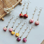 Immortal Rose Flower Earrings Elegant Epxoy Resin Dried Flower Earrings Colorful Rose Natural Plant Hoop Earrings Custom Jewelry