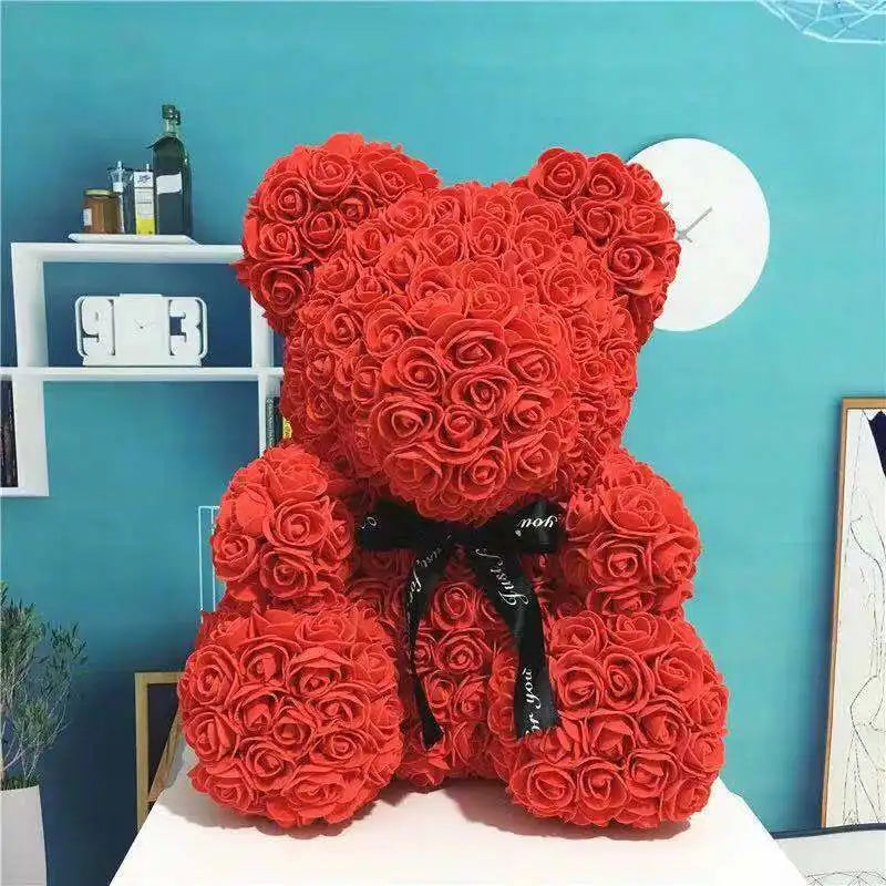 25cm Eternal Rose Bear with Gift Valentine's Day Gift Rose Embracing Bear Imitation Rose Bear Birthday Gift
