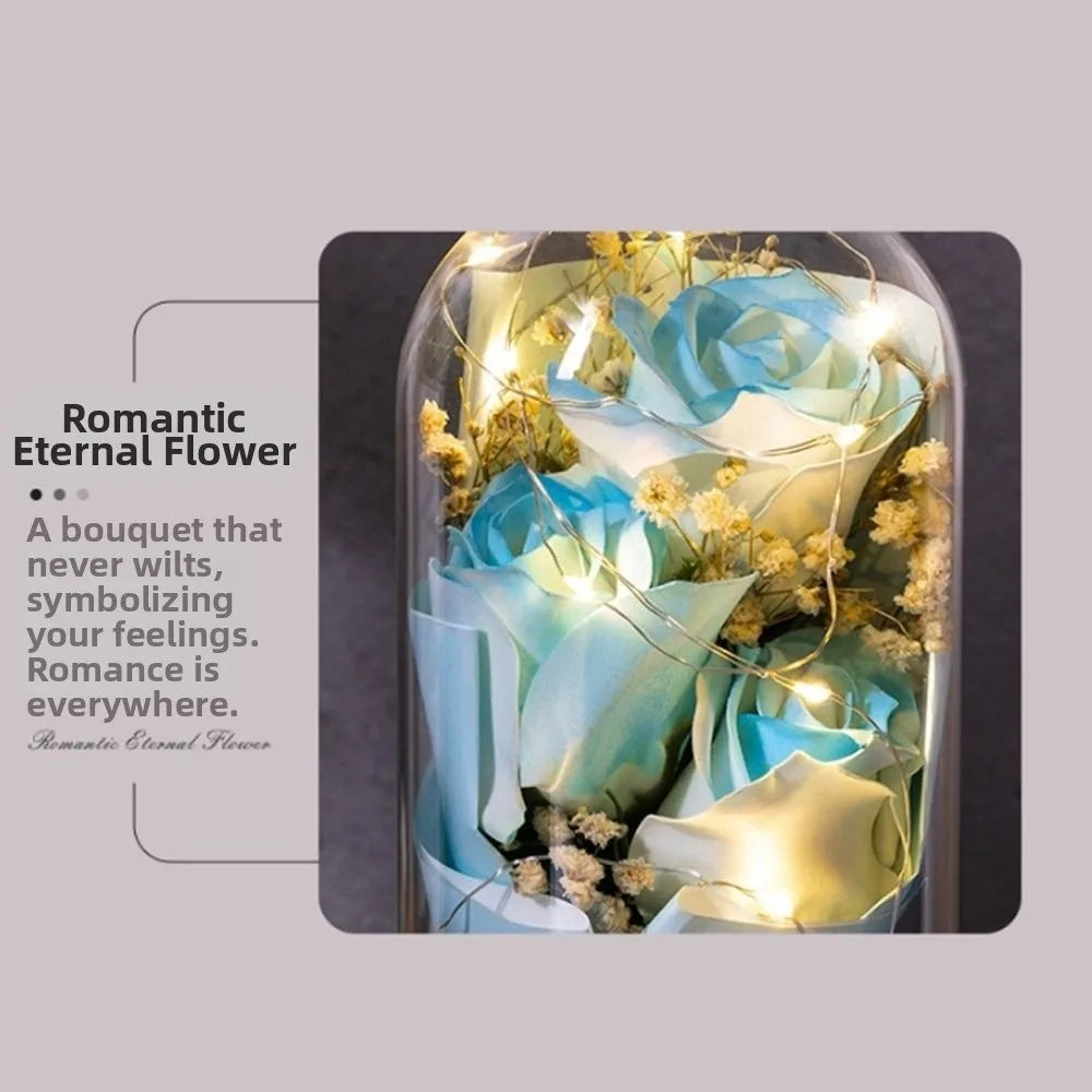 Romantic Eternal Rose Light Luminous Transparent Dome LED Eternal Flower Realistic Decorative Artificial Rose Light