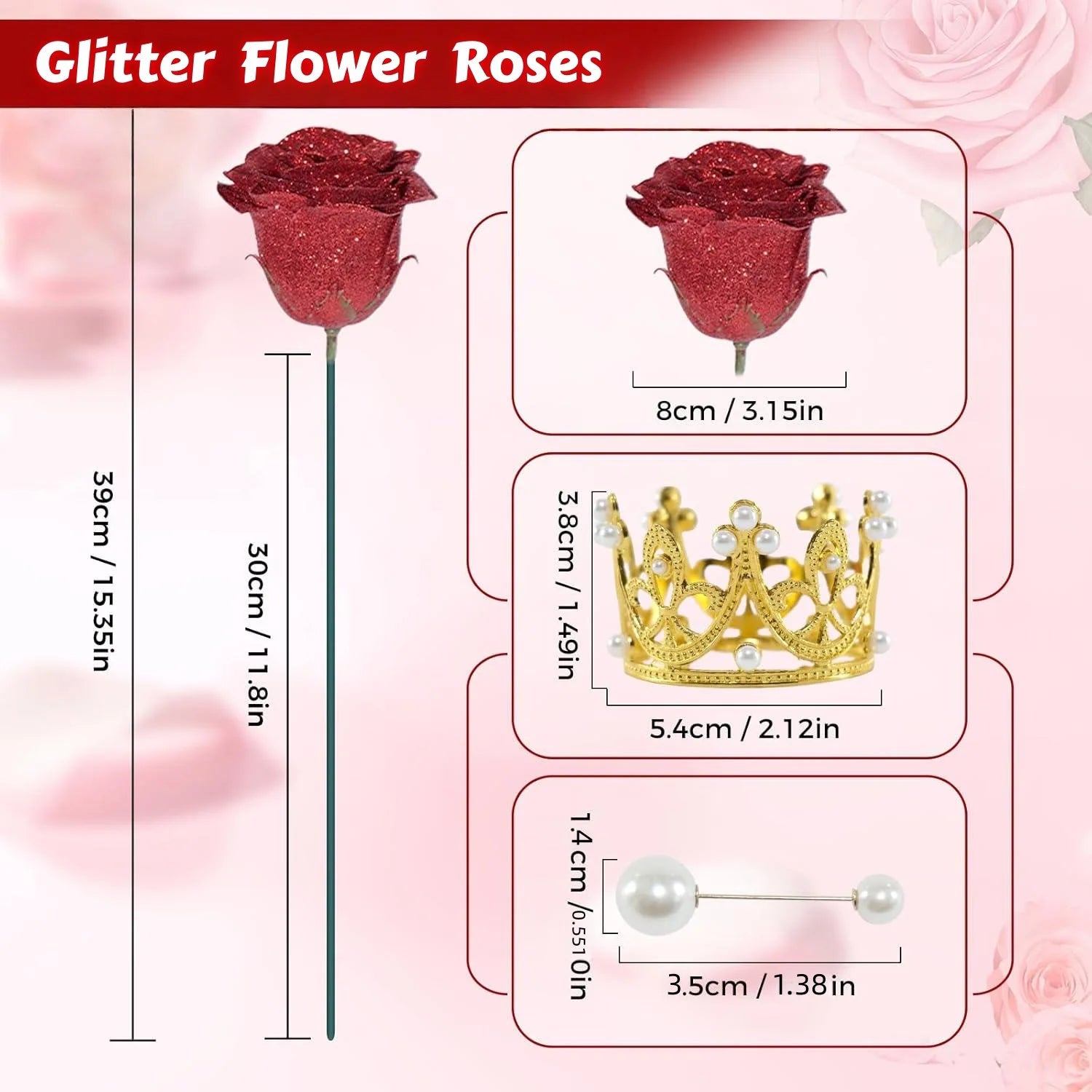 Ramo de Rosas Brillantes con Purpurina — Set 12 o 24 Rosas, San Valentín y Aniversario