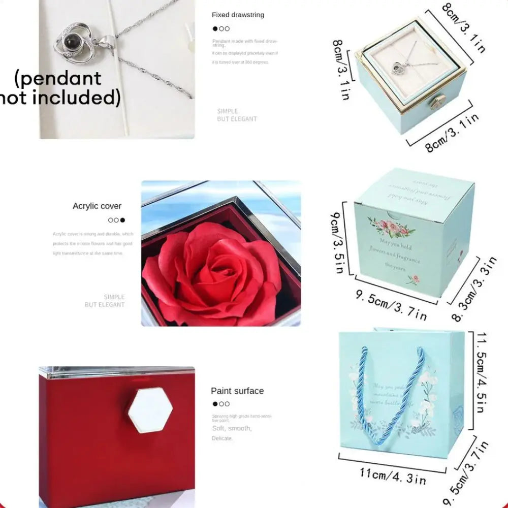 Caja Joyero Giratoria con Rosa Eterna — Exhibidor de Anillos, 3 Colores, Propuesta y Boda