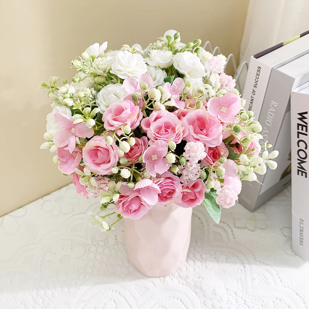 Ramo de Rosas e Hortensias de Seda — 6 Colores, Hogar, Jardín y Boda