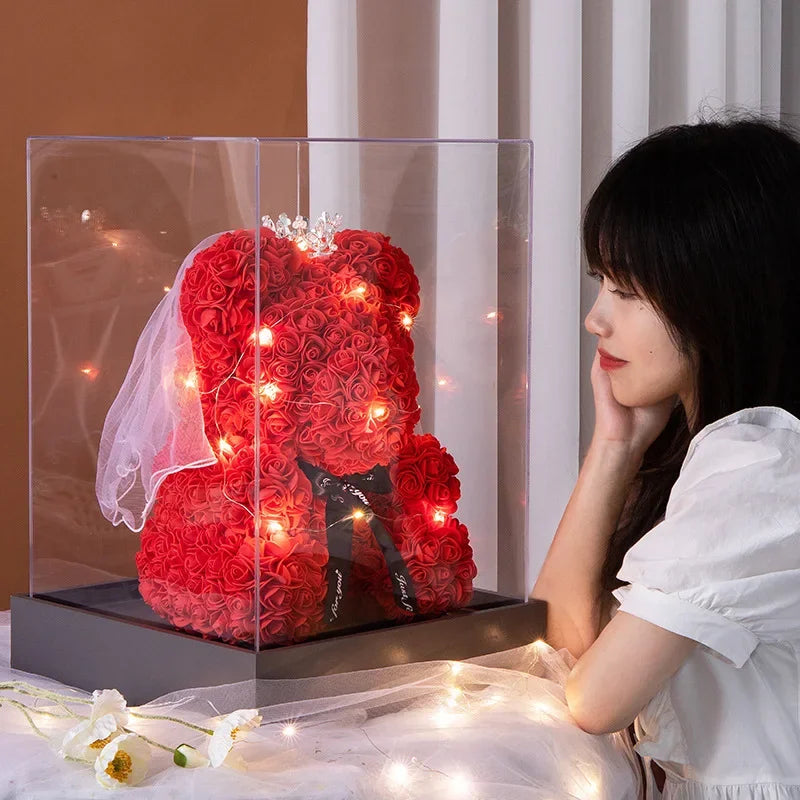 2025 New Artificial Flower Eternal Rose Teddy Bear for Mom Mother's Day Birthday Valentine's Day Anniversary Gifts & Decorations