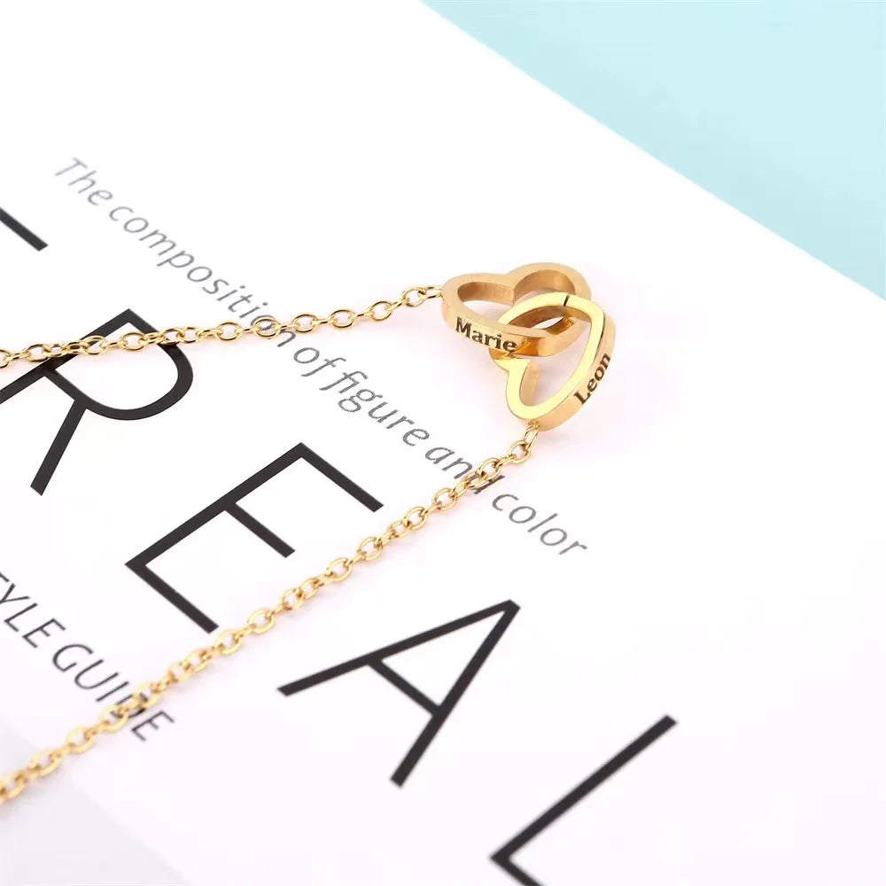 Eternal Rose Round Jewelry Box Personalized Custom Engraved Name Necklace Heart Pendant Women Valentine's Day Christmas Gift