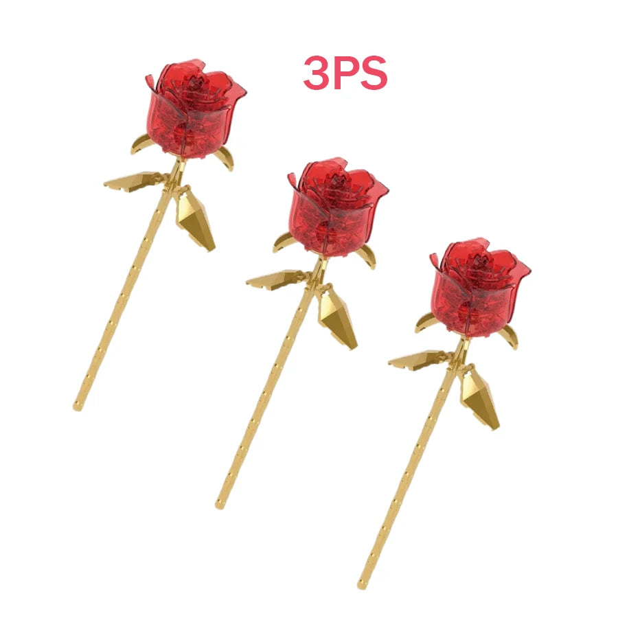 Eternal Building Rose Couple 3D Red/Pink/Blue Rose Toys Bouquet Love Home Decoration Mother's Day Valentine's Day Birthday Gift