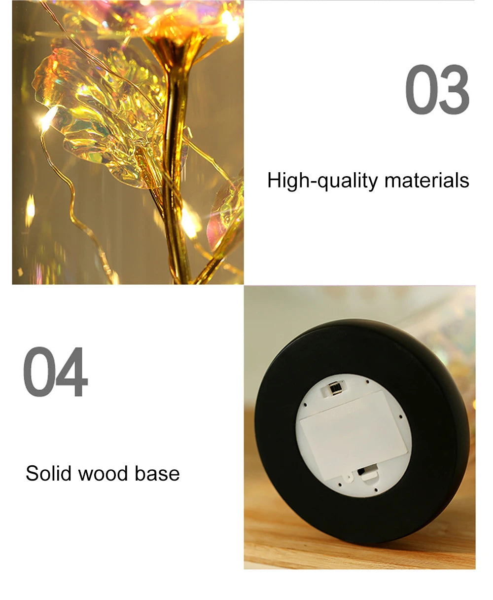 Eternal Rose Artificial flower Glass Cover Decoration LED Light Foil Flower In Glass Cover Wedding Valentine's Day Mother's Gift