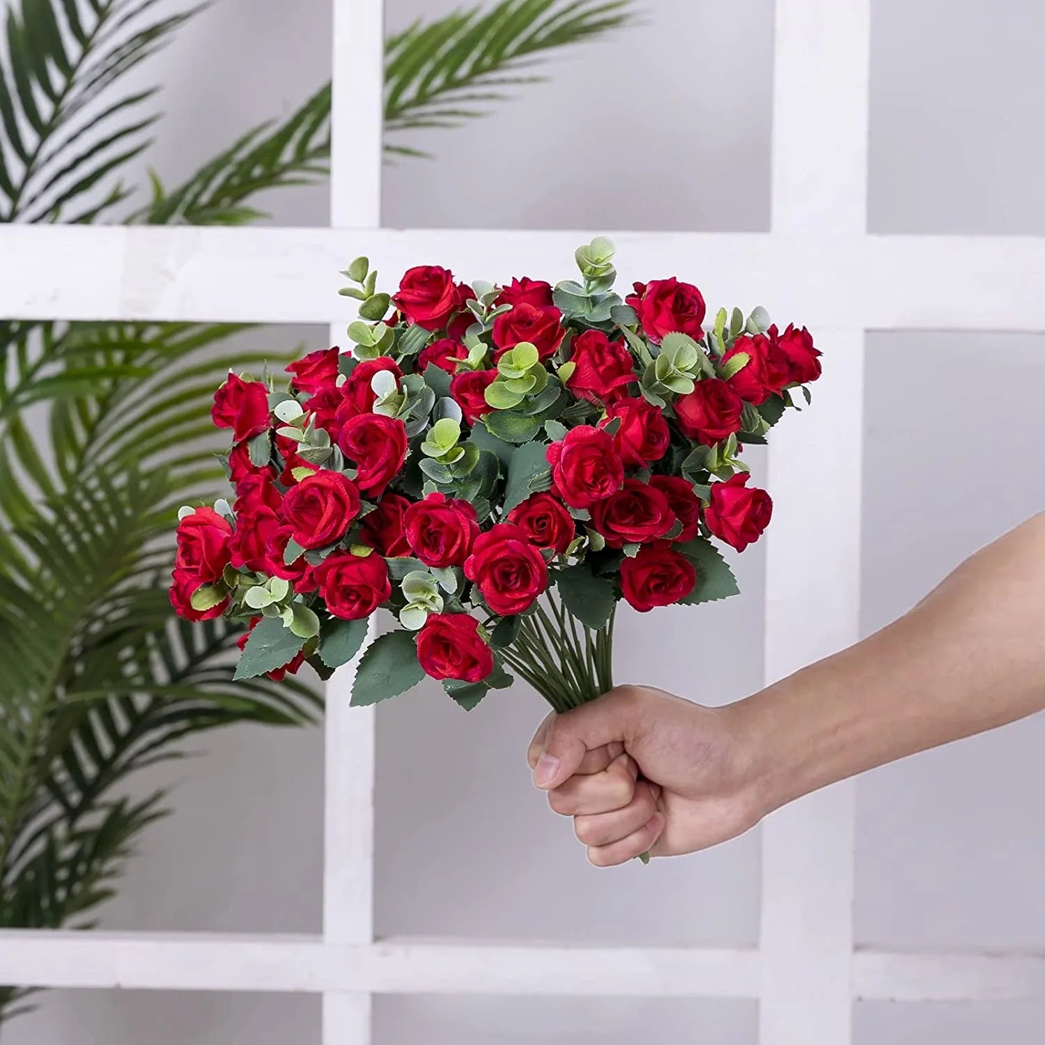 Ramo 10 Cabezas Rosa, Peonía y Eucalipto de Seda — Hogar, Boda y Mesa