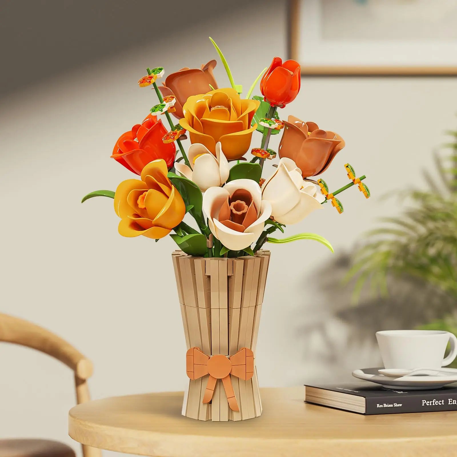 Ramo Floral de Bloques de Construcción — 868 piezas, Jarrón DIY, Regalo San Valentín